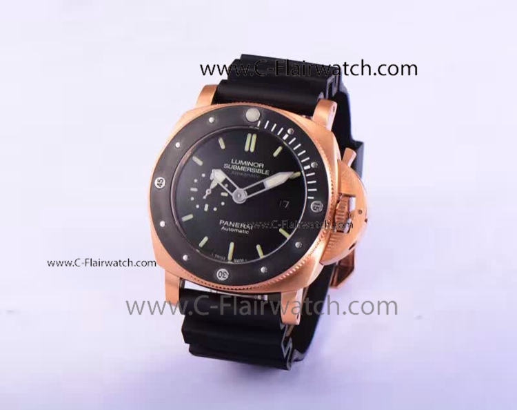 Replica Panerai Luminor Submersible Black Rubber Rose Gold Watch